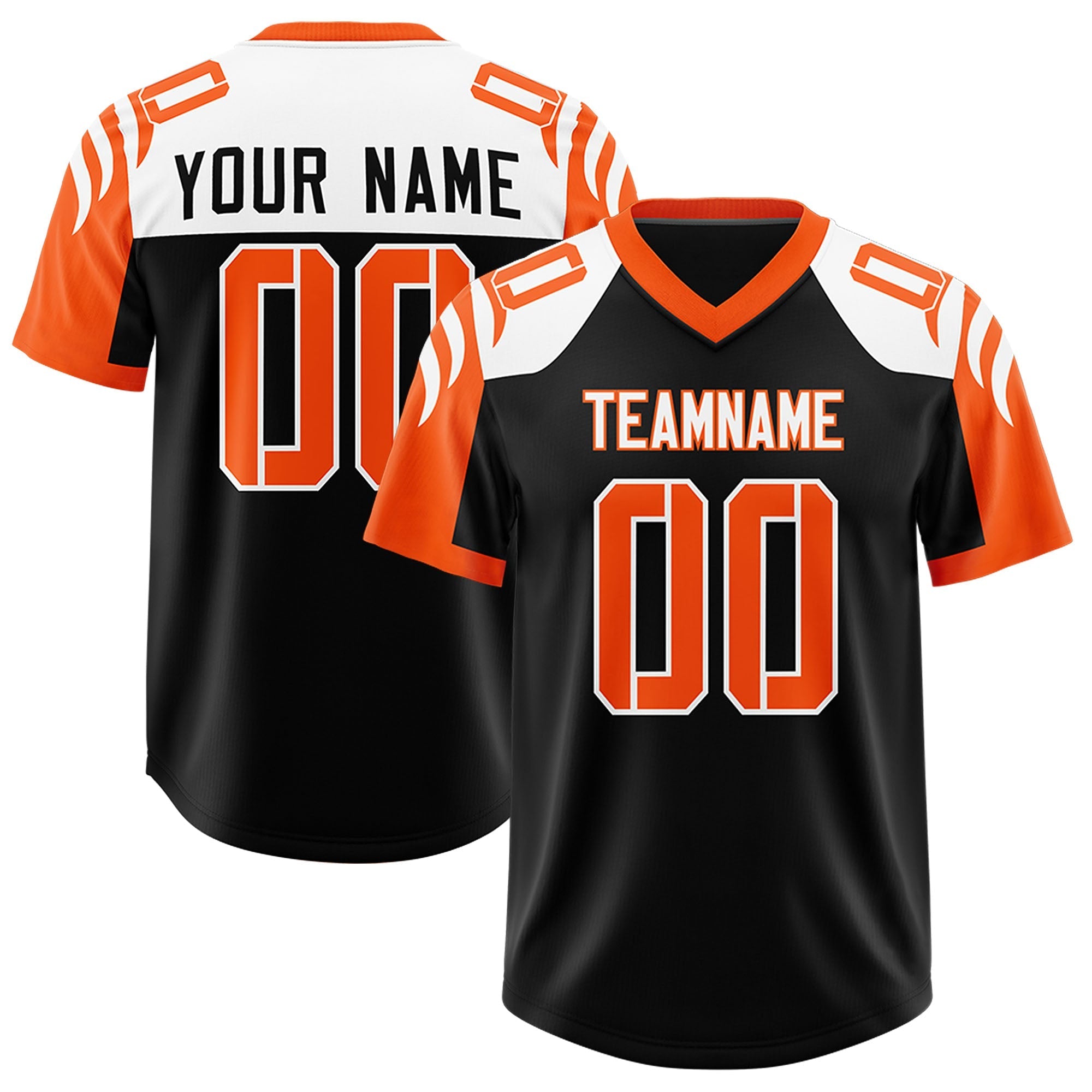 Custom Black Orange Raglan Sleeves Personalized Pattern Authentic American Football Jersey