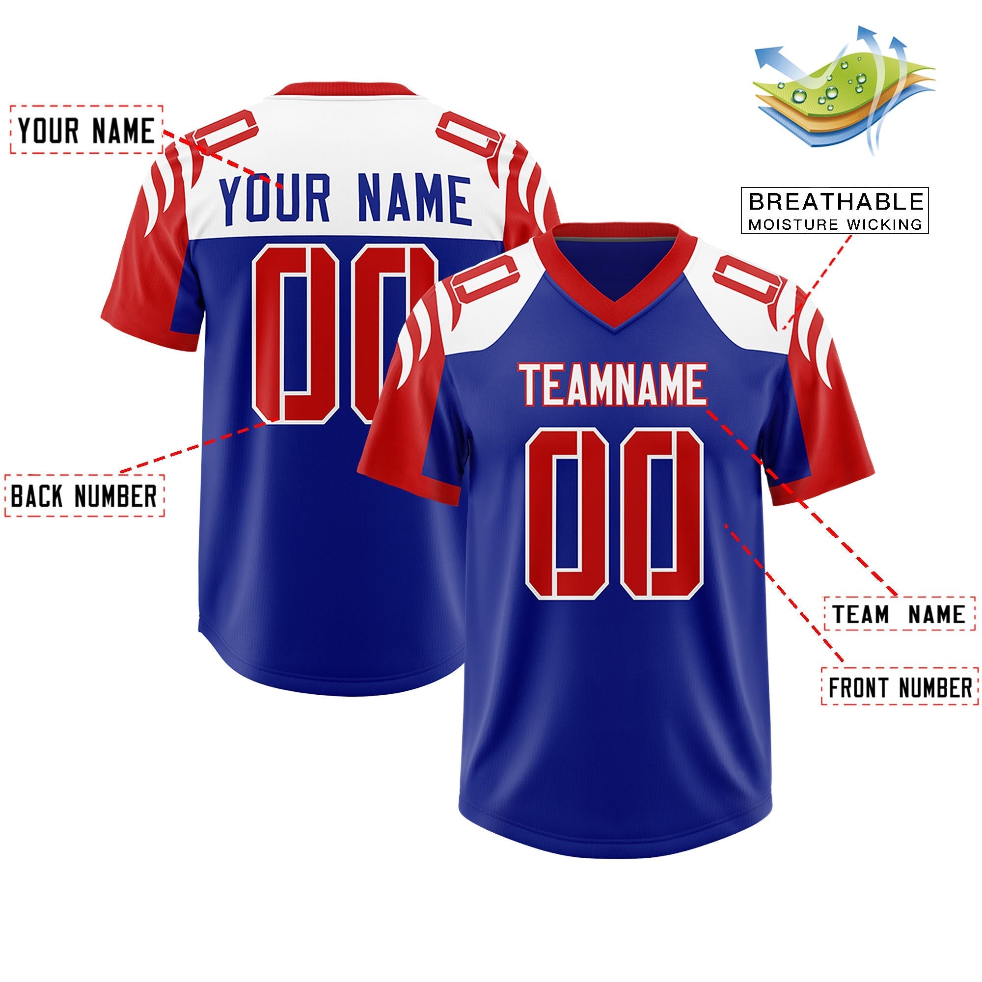 Custom Royal Red Raglan Sleeves Personalized Pattern Authentic American Football Jersey