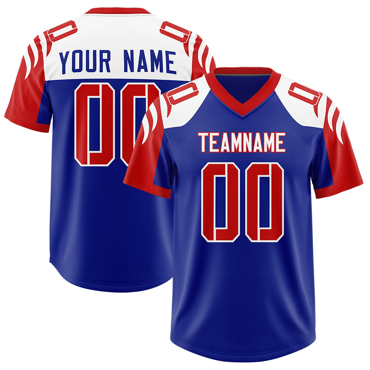 Custom Royal Red Raglan Sleeves Personalized Pattern Authentic American Football Jersey
