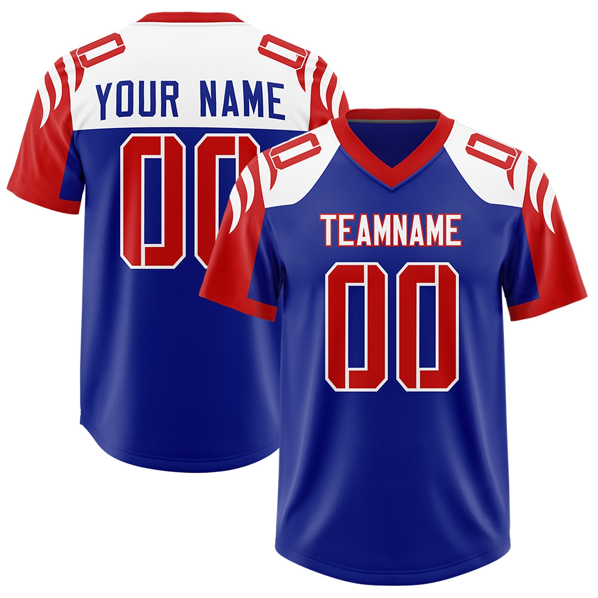 Custom Royal Red Raglan Sleeves Personalized Pattern Authentic American Football Jersey