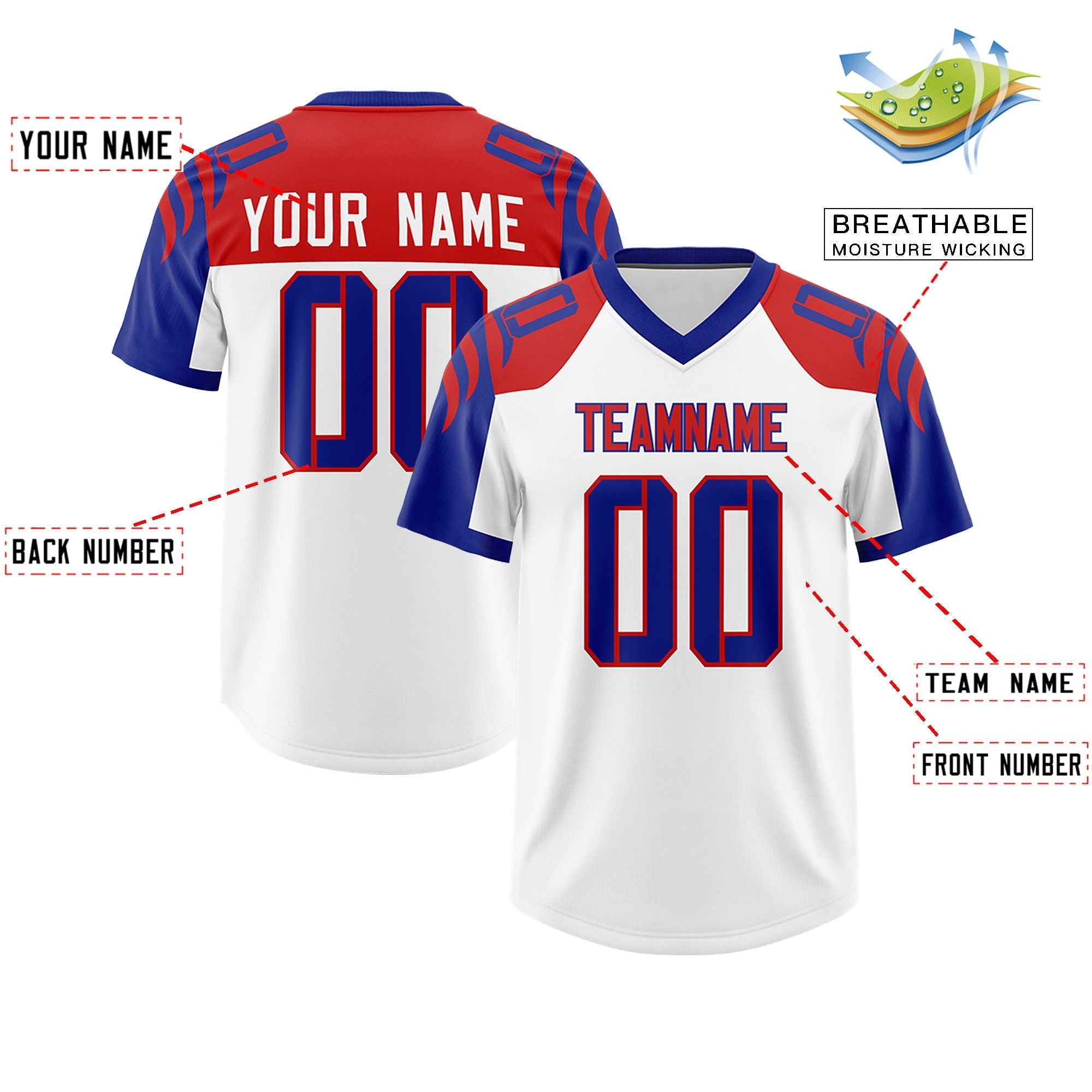 Custom White Royal Raglan Sleeves Personalized Pattern Authentic American Football Jersey