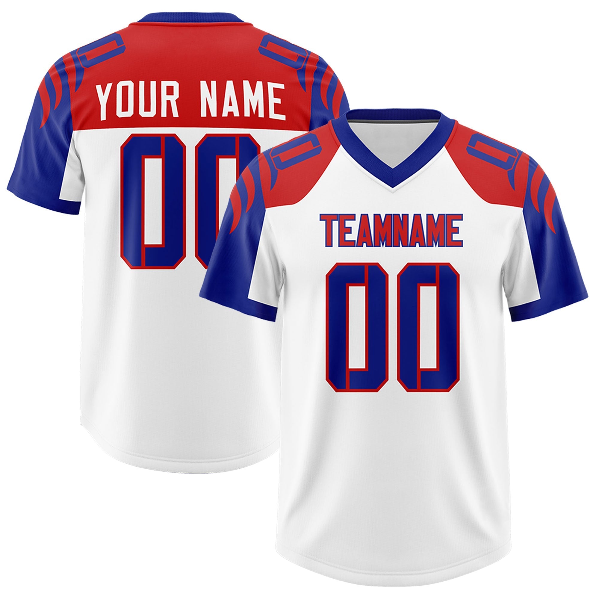 Custom White Royal Raglan Sleeves Personalized Pattern Authentic American Football Jersey
