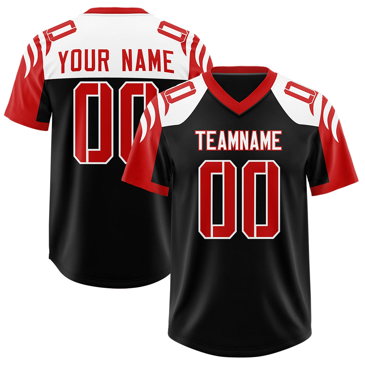 Custom Black Red Raglan Sleeves Personalized Pattern Authentic American Football Jersey