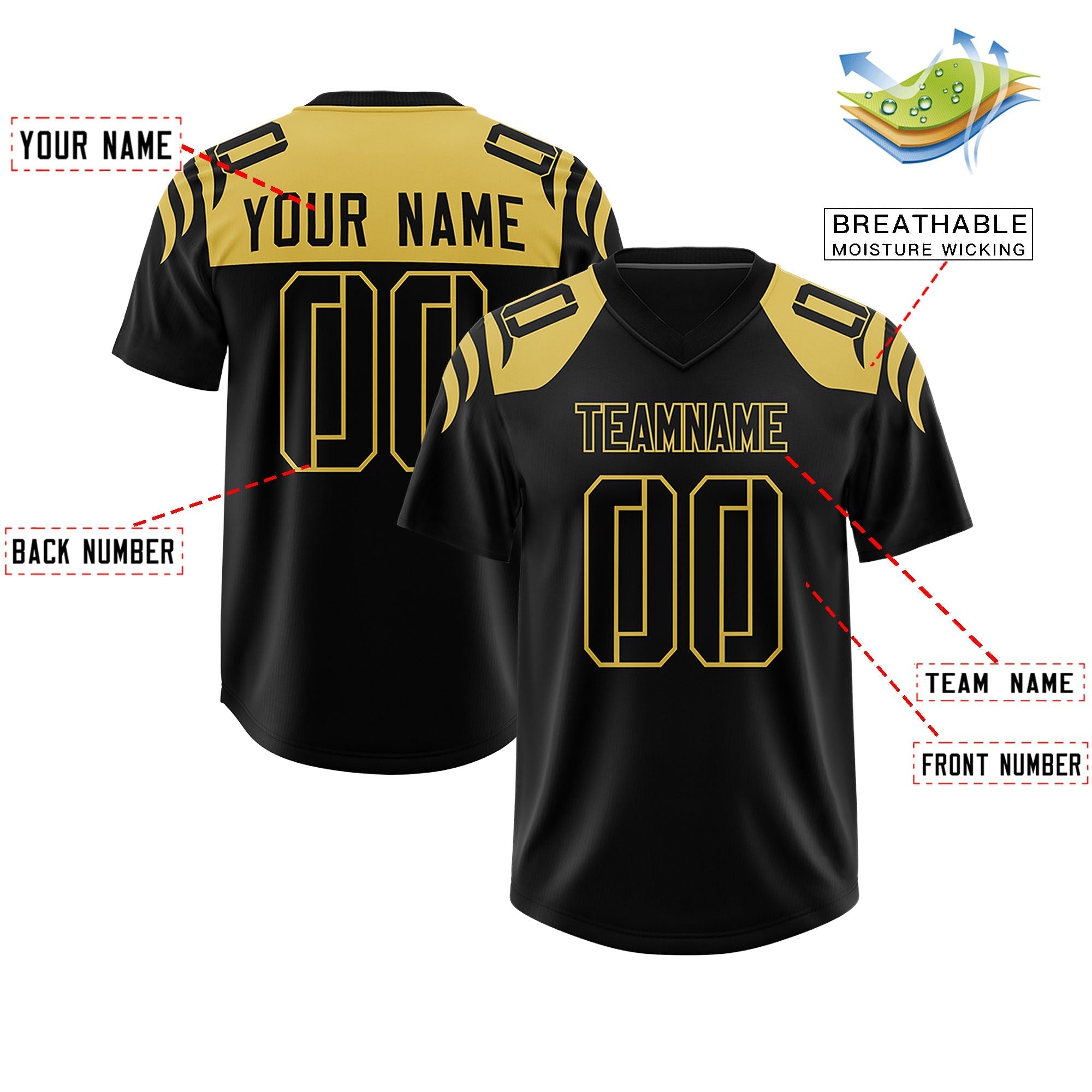 Custom Black Black Raglan Sleeves Personalized Pattern Authentic American Football Jersey