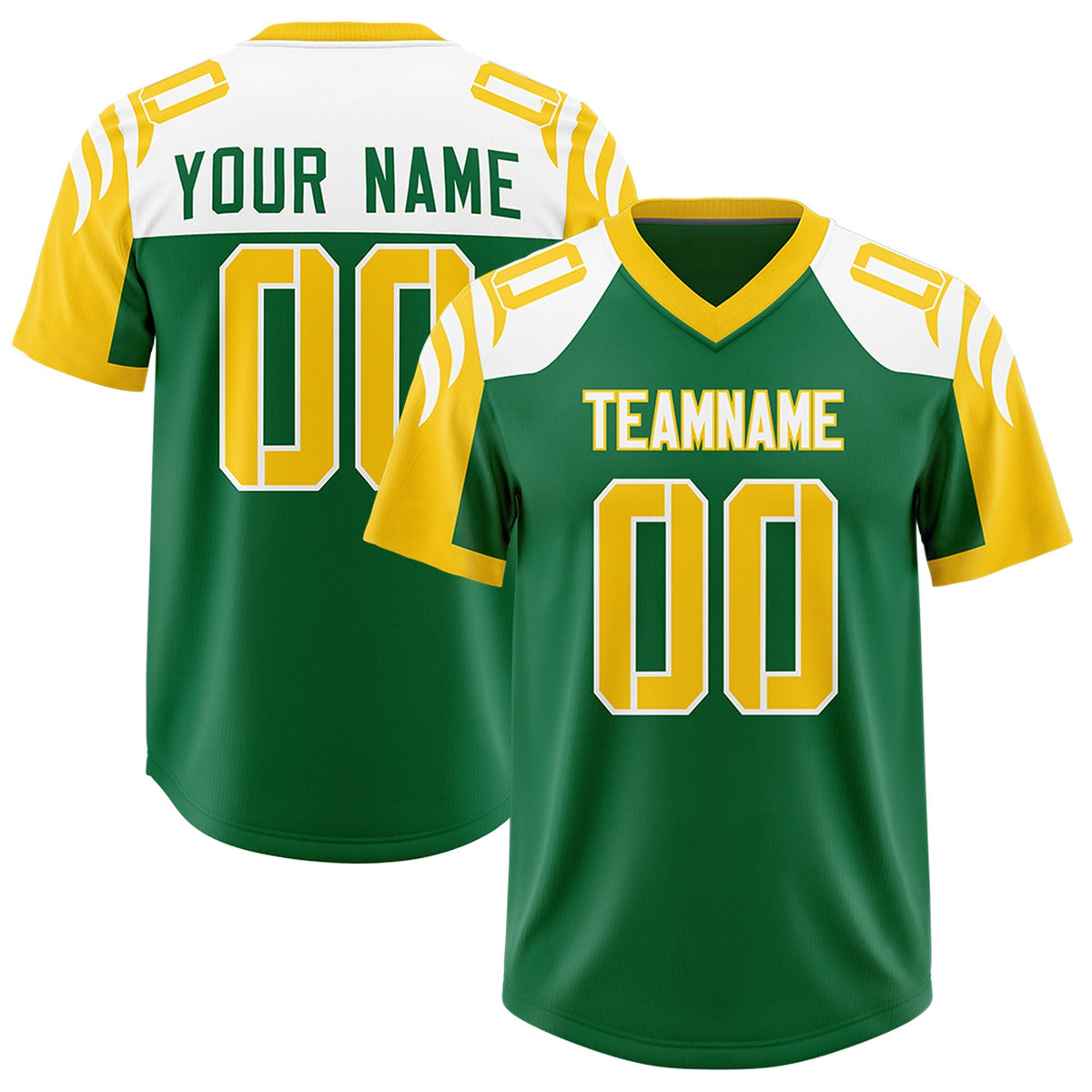Custom Kelly Green Gold Raglan Sleeves Personalized Pattern Authentic American Football Jersey