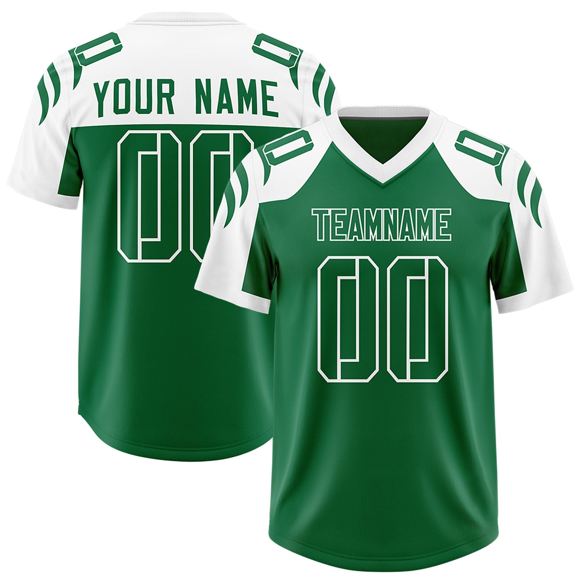 Custom Kelly Green White Raglan Sleeves Personalized Pattern Authentic American Football Jersey