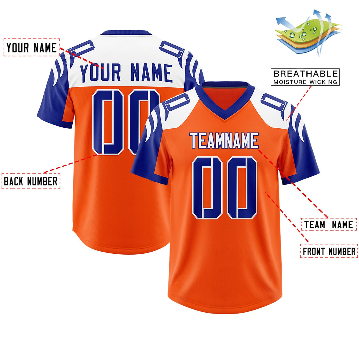 Custom Orange Royal Raglan Sleeves Personalized Pattern Authentic American Football Jersey