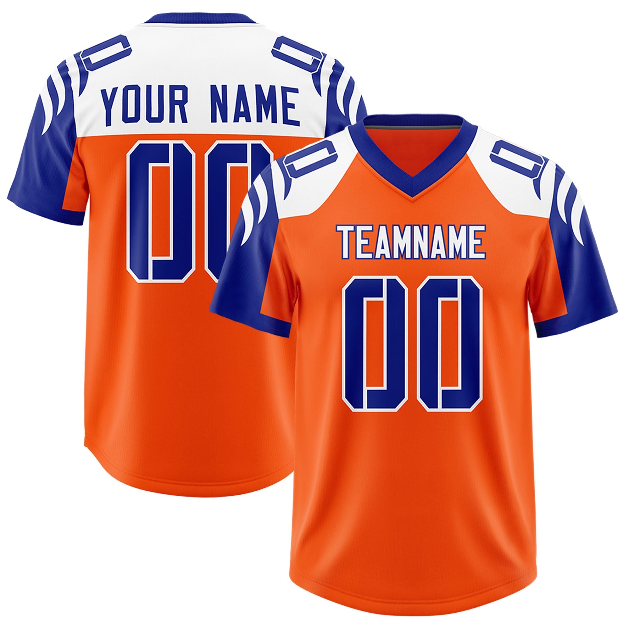 Custom Orange Royal Raglan Sleeves Personalized Pattern Authentic American Football Jersey