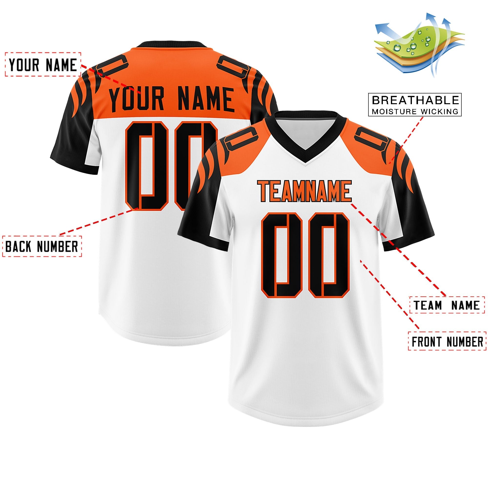 Custom White Black Raglan Sleeves Personalized Pattern Authentic American Football Jersey