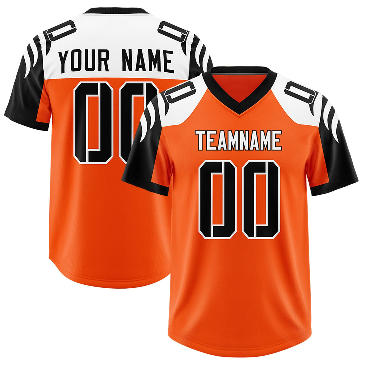Custom Orange Black Raglan Sleeves Personalized Pattern Authentic American Football Jersey
