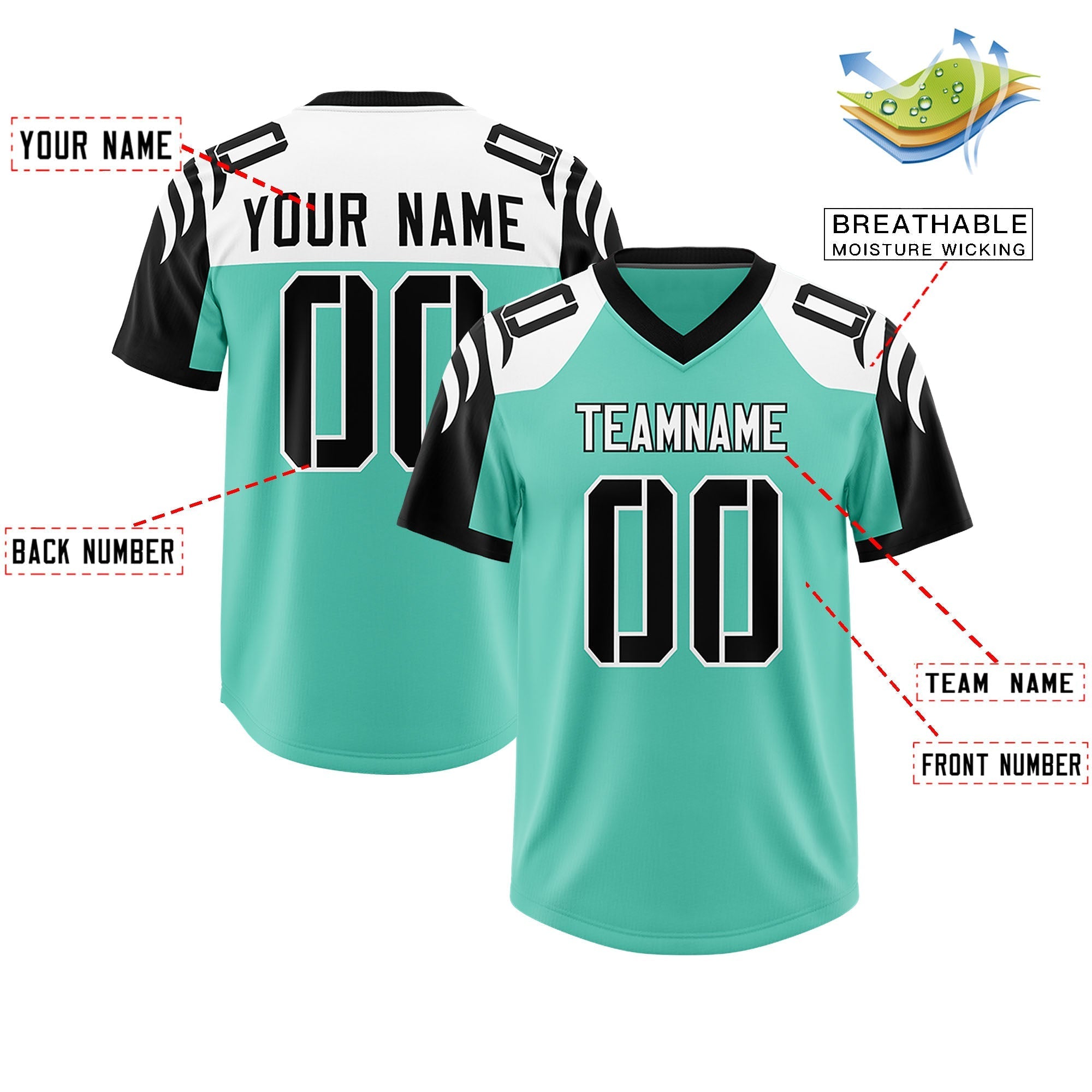 Custom Bright Green Black Raglan Sleeves Personalized Pattern Authentic American Football Jersey
