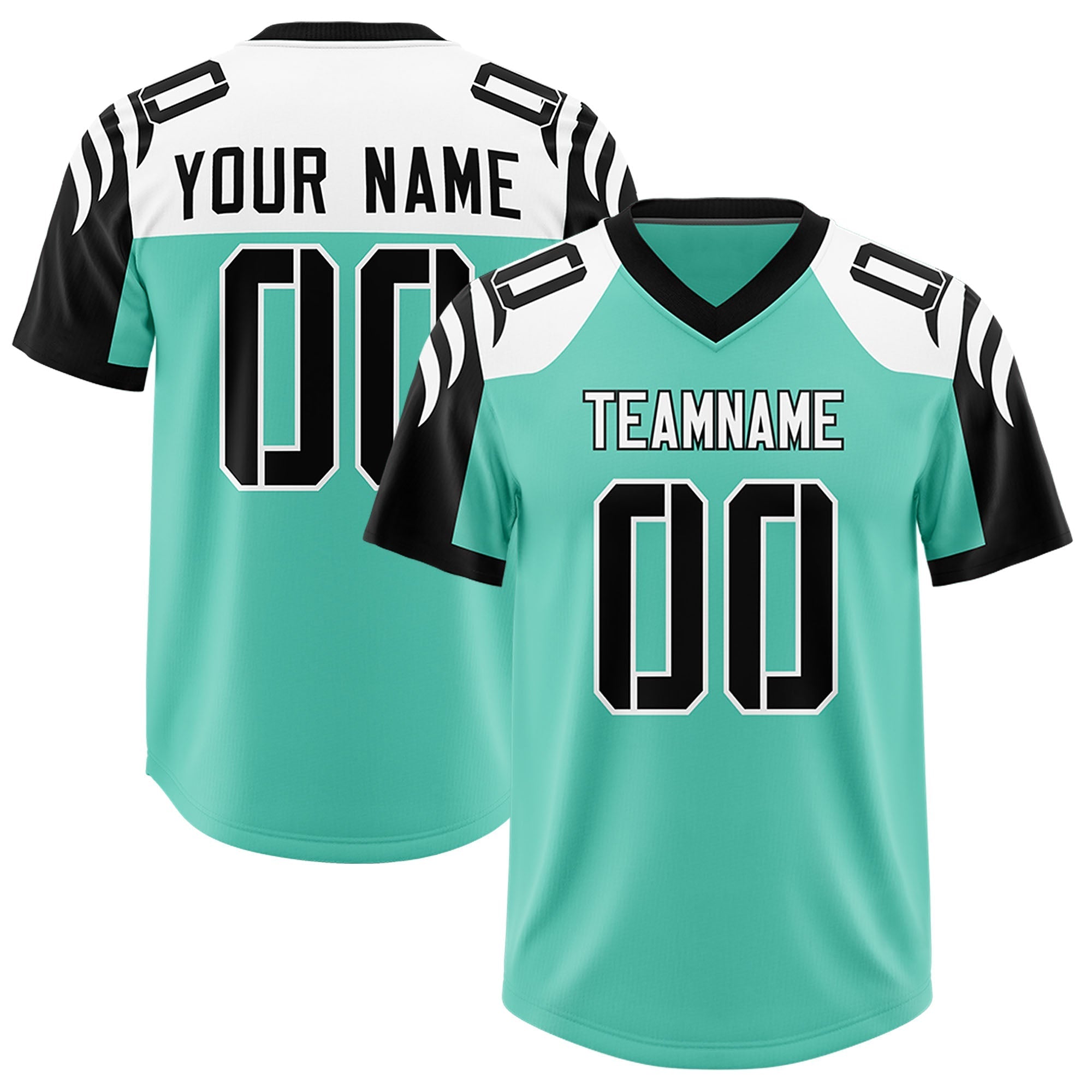 Custom Bright Green Black Raglan Sleeves Personalized Pattern Authentic American Football Jersey