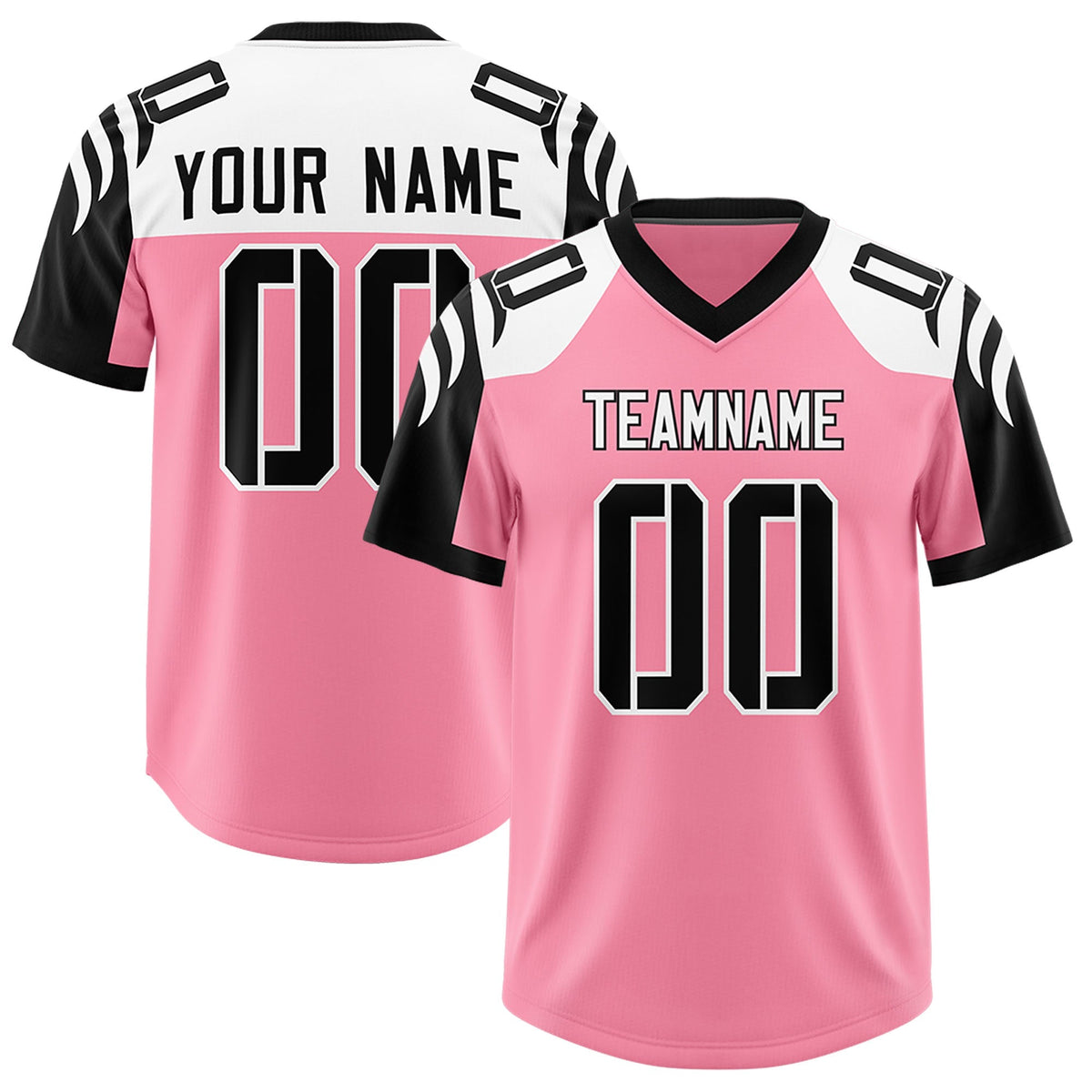Custom Light Pink Black Raglan Sleeves Personalized Pattern Authentic American Football Jersey