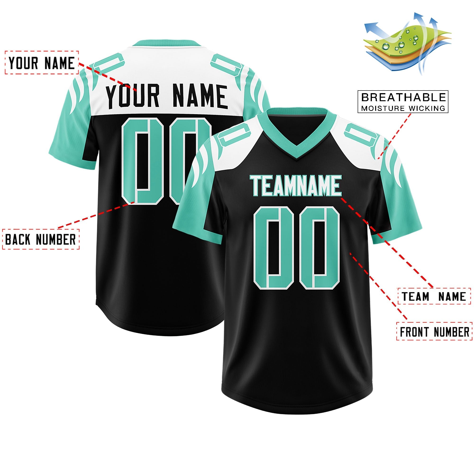 Custom Black Bright Green Raglan Sleeves Personalized Pattern Authentic American Football Jersey