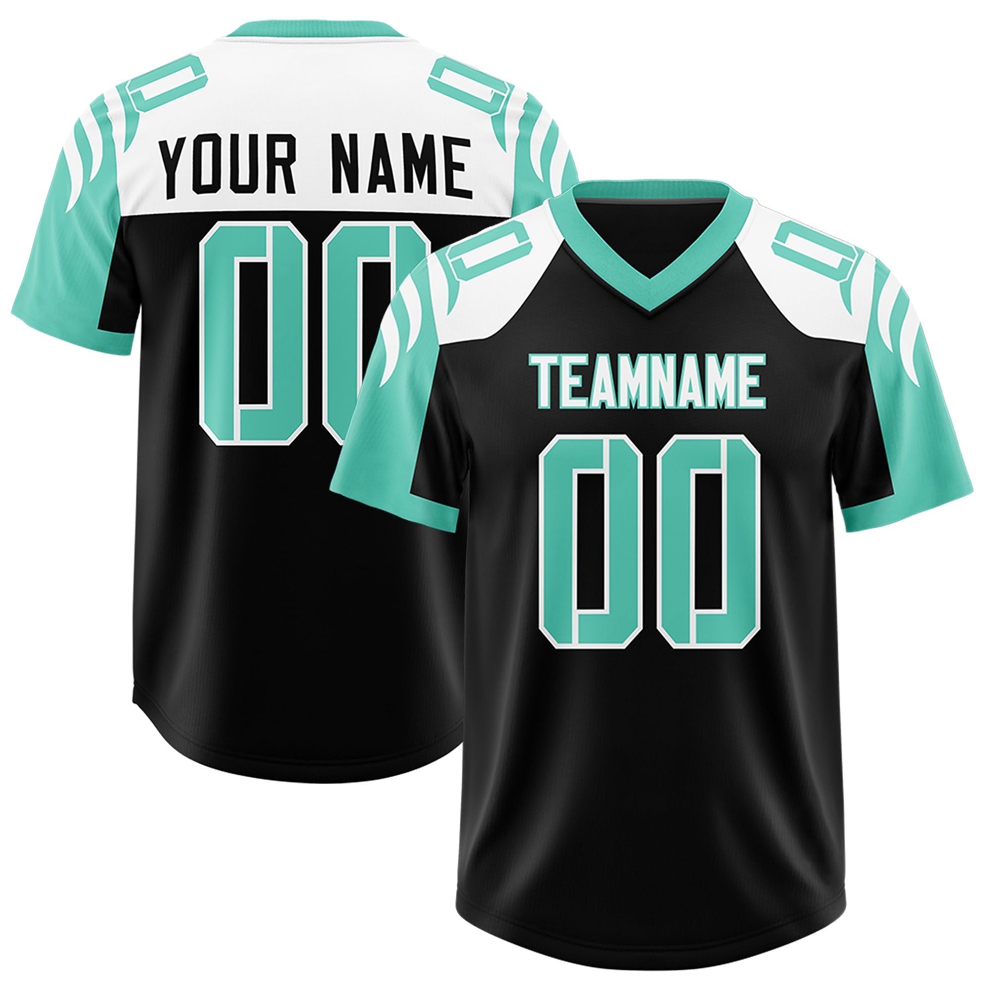 Custom Black Bright Green Raglan Sleeves Personalized Pattern Authentic American Football Jersey