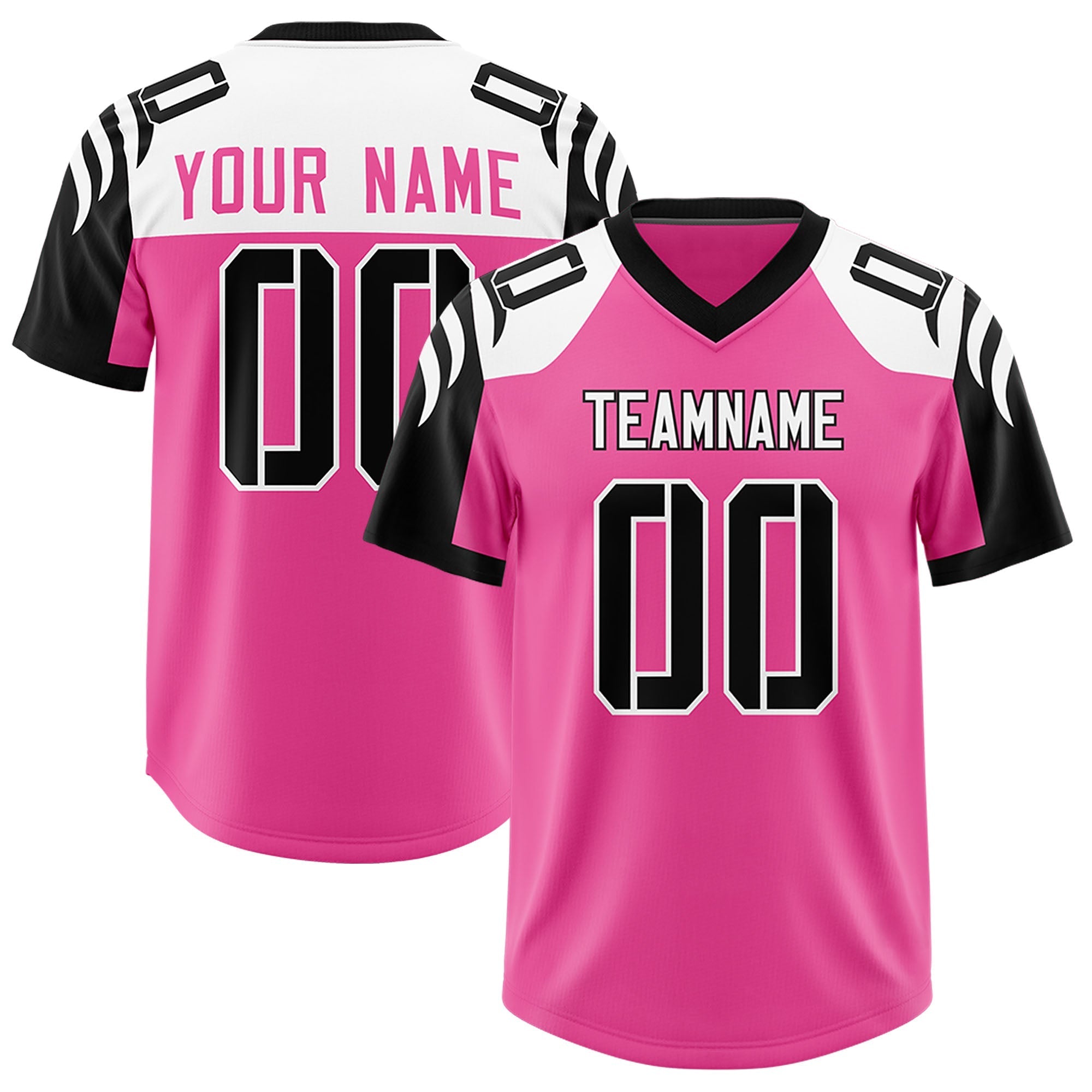 Custom Pink Black Raglan Sleeves Personalized Pattern Authentic American Football Jersey