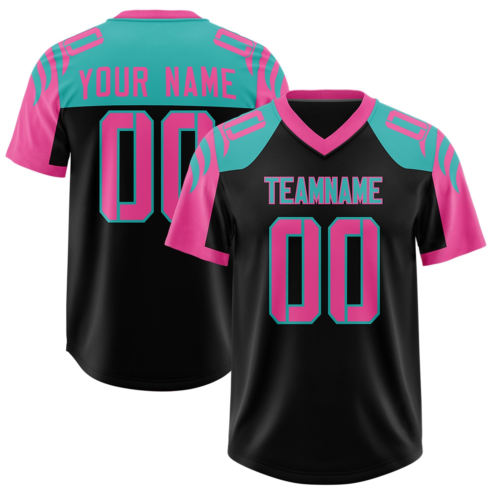 Custom Black Pink Raglan Sleeves Personalized Pattern Authentic American Football Jersey