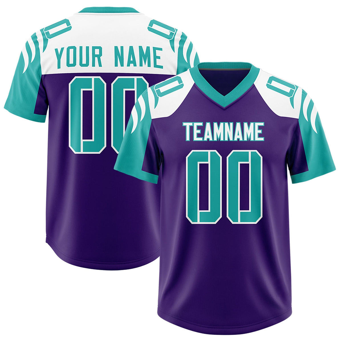 Custom Purple Aqua Raglan Sleeves Personalized Pattern Authentic American Football Jersey