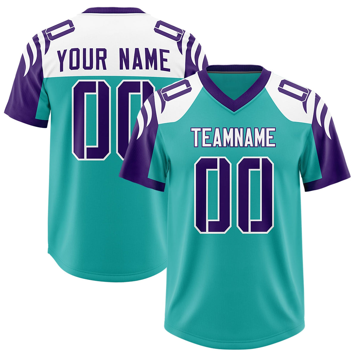 Custom Aqua Purple Raglan Sleeves Personalized Pattern Authentic American Football Jersey