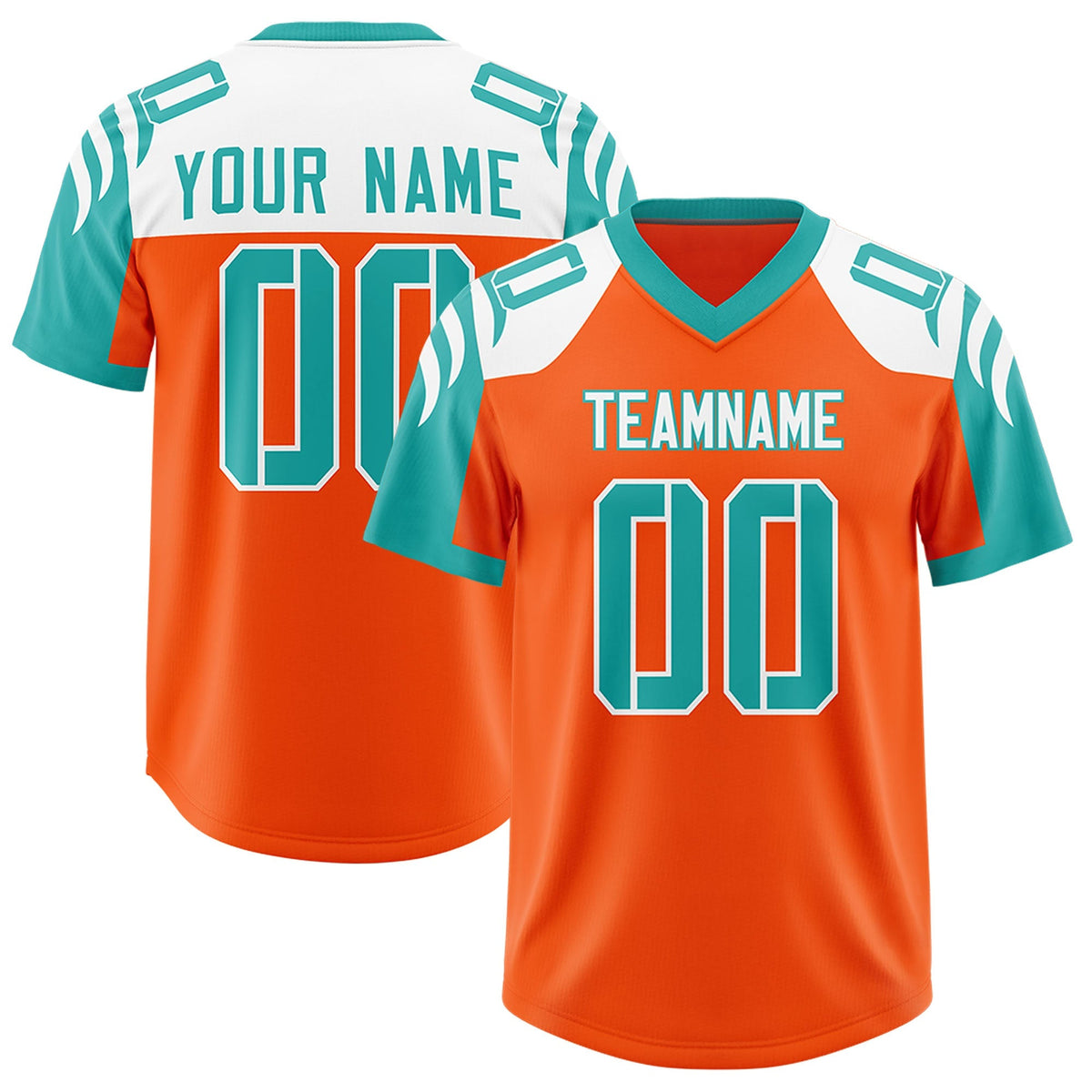 Custom Orange Aqua Raglan Sleeves Personalized Pattern Authentic American Football Jersey