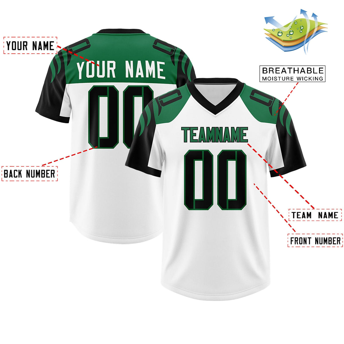 Custom White Black Raglan Sleeves Personalized Pattern Authentic American Football Jersey