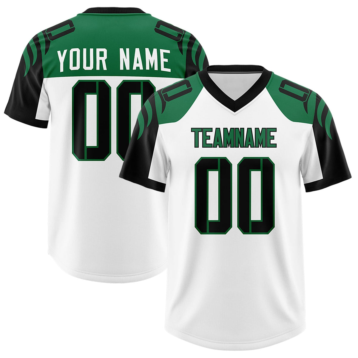 Custom White Black Raglan Sleeves Personalized Pattern Authentic American Football Jersey