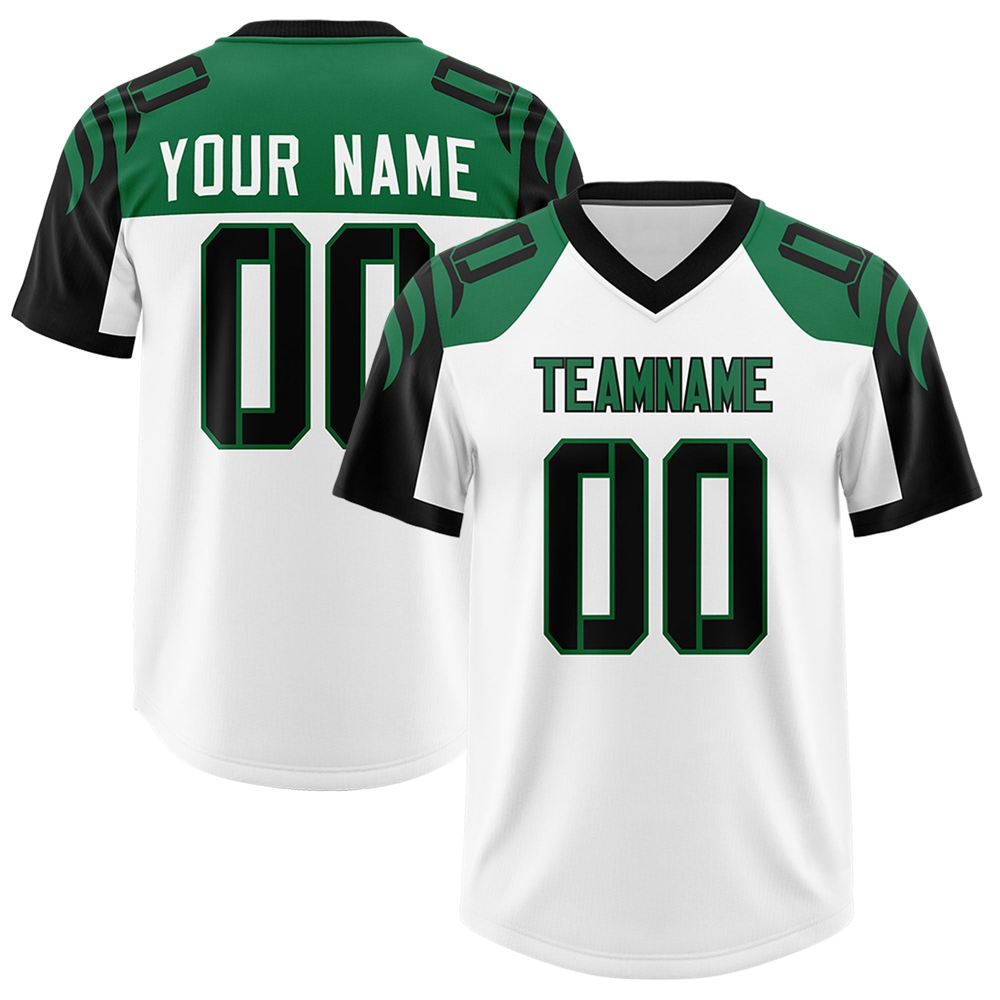 Custom White Black Raglan Sleeves Personalized Pattern Authentic American Football Jersey