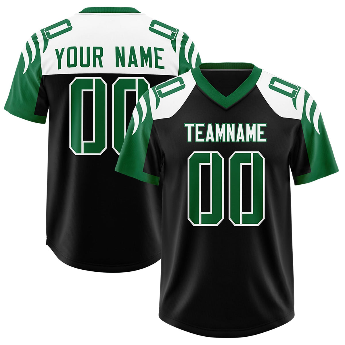 Custom Black Kelly Green Raglan Sleeves Personalized Pattern Authentic American Football Jersey