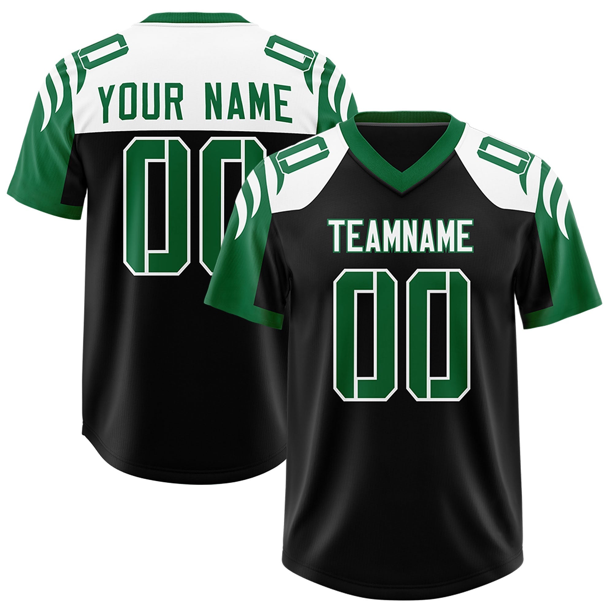 Custom Black Kelly Green Raglan Sleeves Personalized Pattern Authentic American Football Jersey