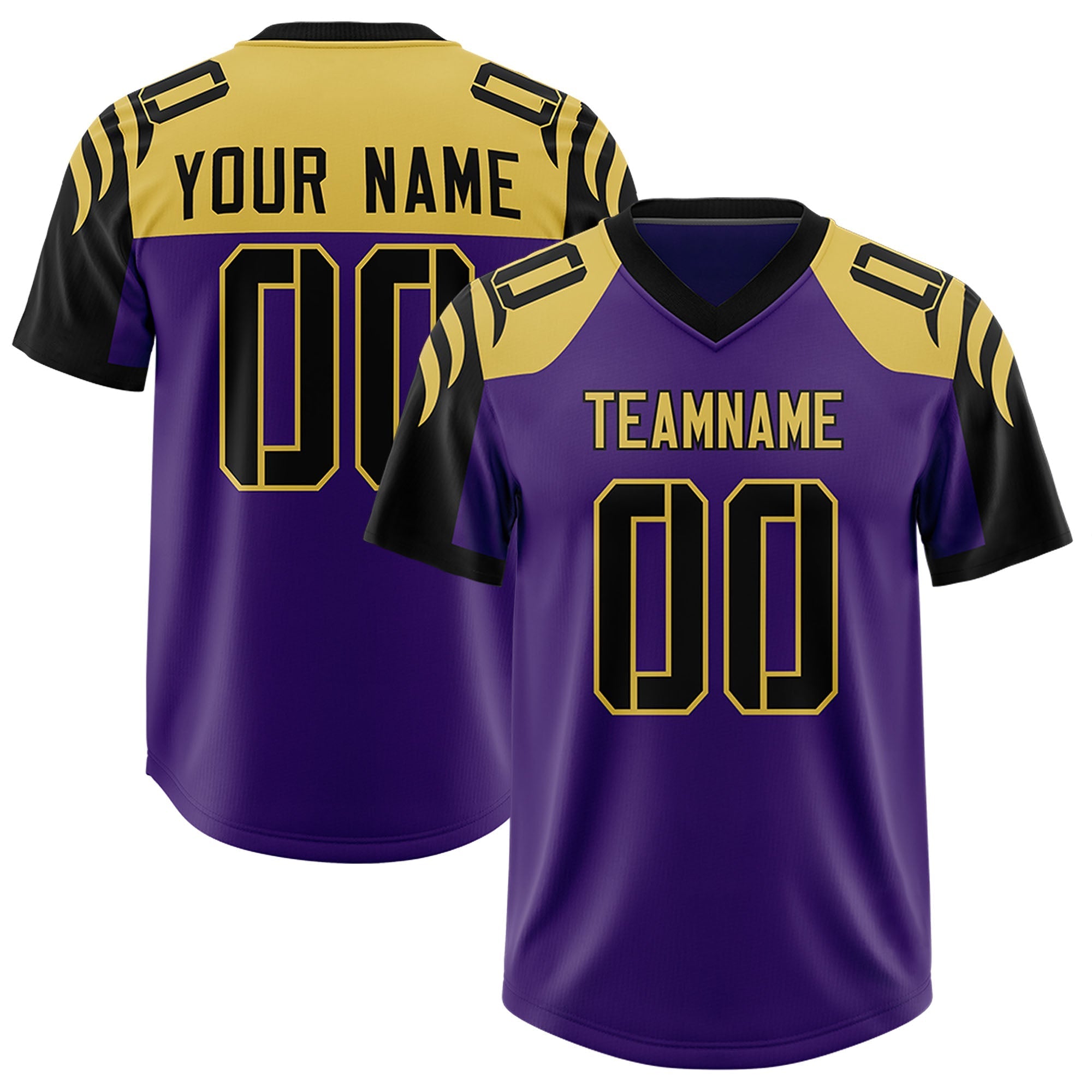 Custom Purple Black Raglan Sleeves Personalized Pattern Authentic American Football Jersey