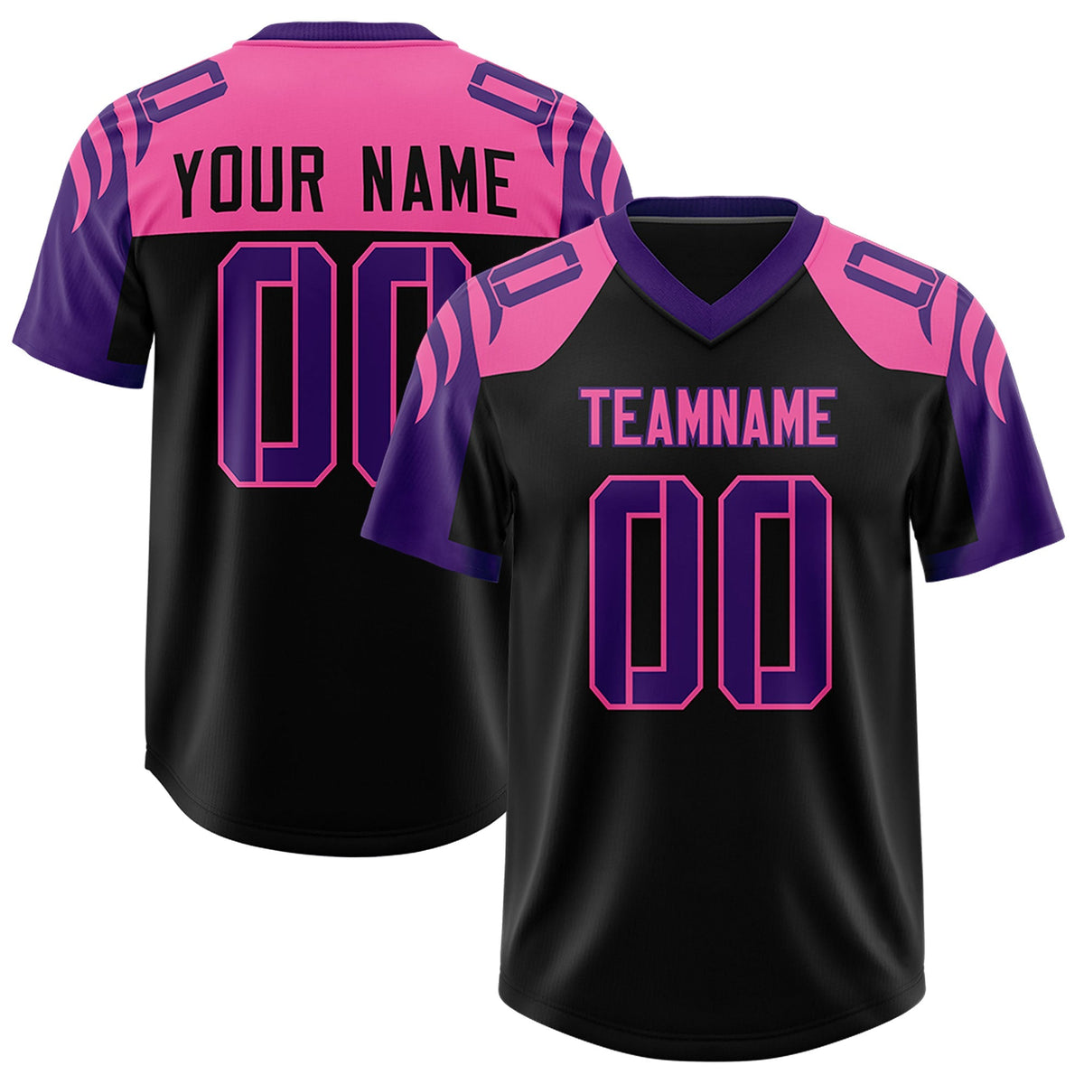 Custom Black Purple Raglan Sleeves Personalized Pattern Authentic American Football Jersey