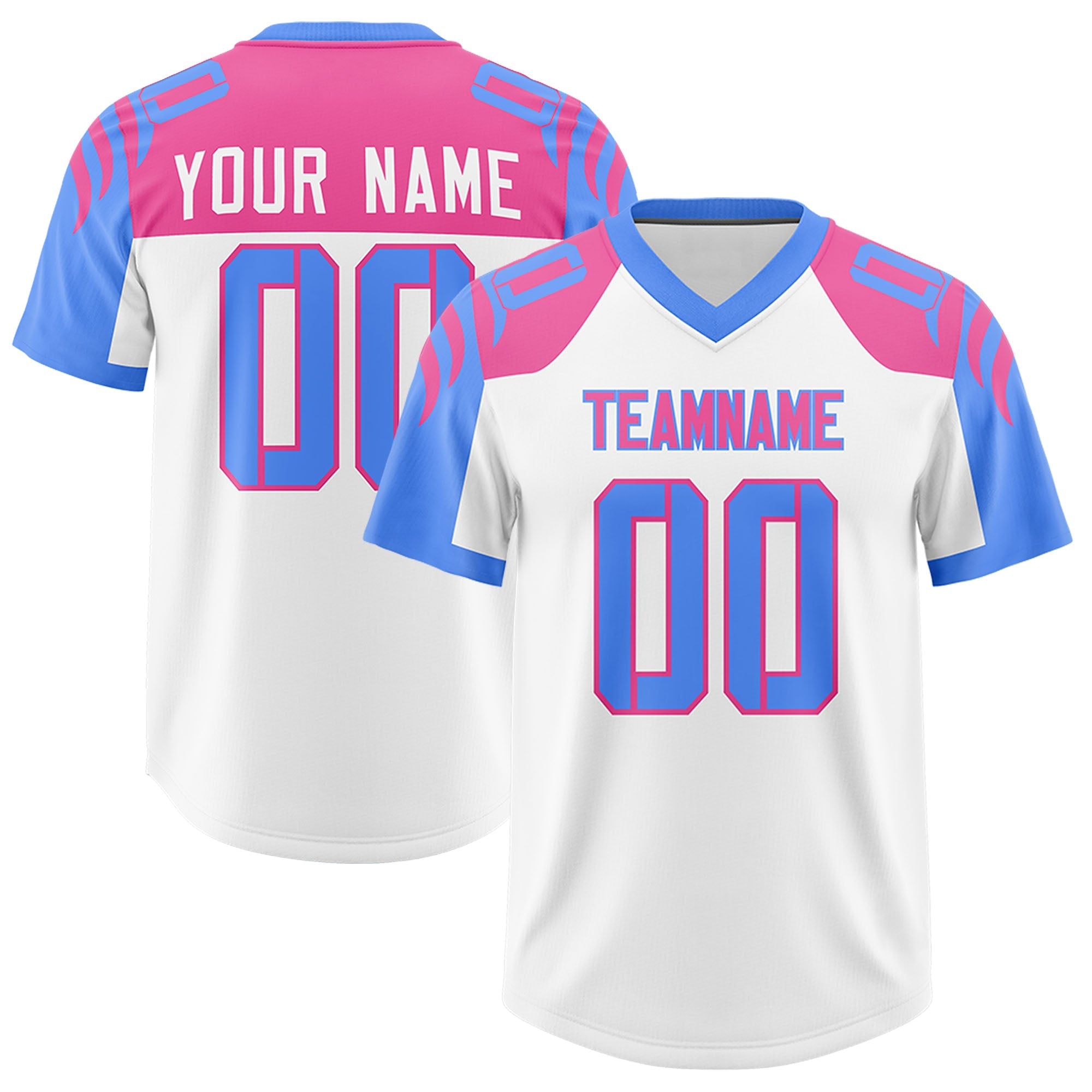 Custom White Powder Blue Raglan Sleeves Personalized Pattern Authentic American Football Jersey