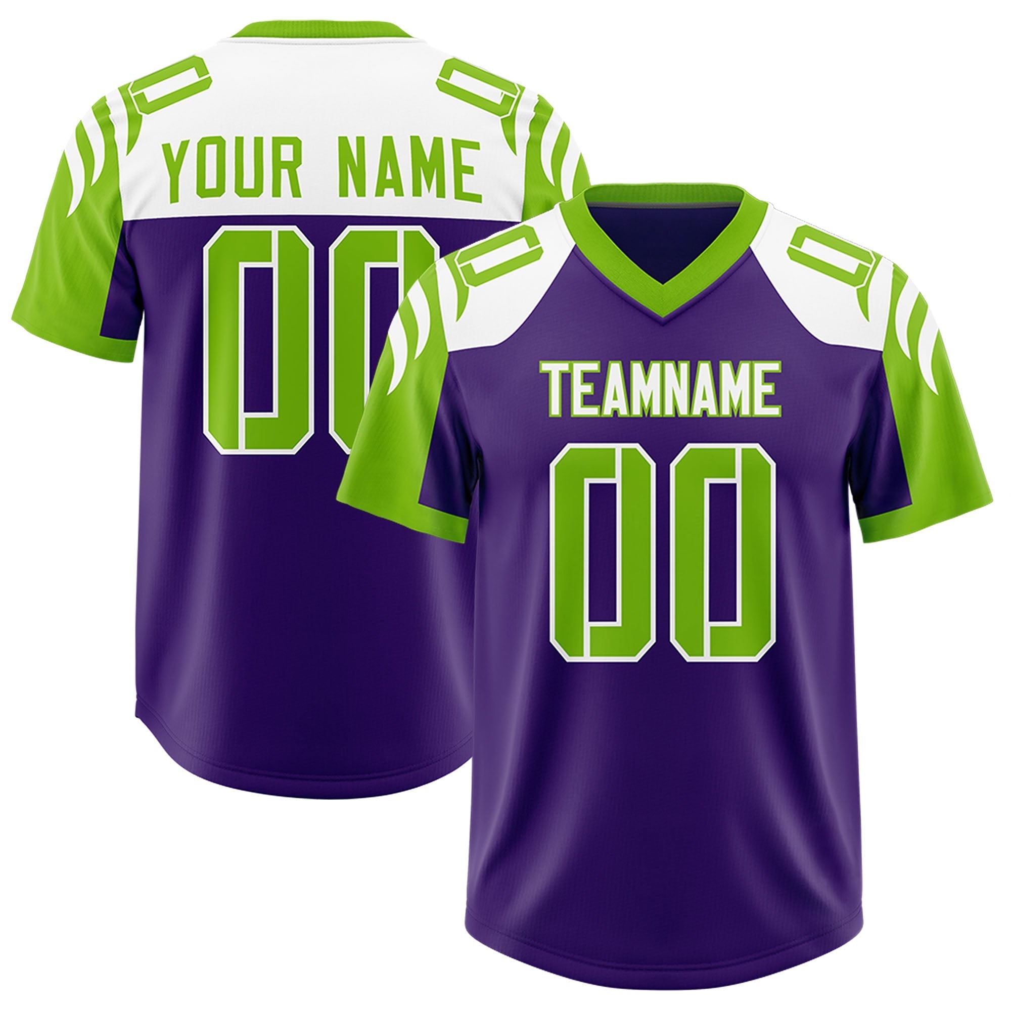 Custom Purple Neon Green Raglan Sleeves Personalized Pattern Authentic American Football Jersey