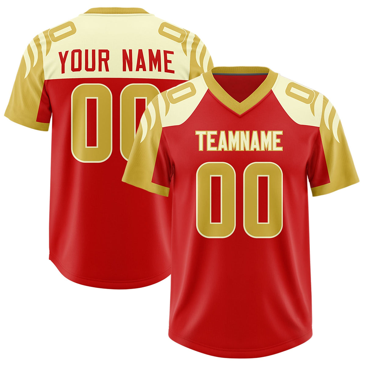 Custom Red Old Gold Raglan Sleeves Personalized Pattern Authentic American Football Jersey