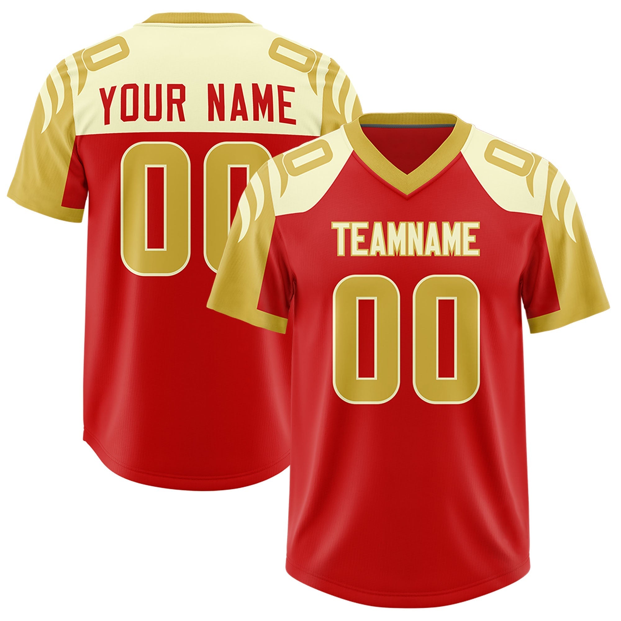 Custom Red Old Gold Raglan Sleeves Personalized Pattern Authentic American Football Jersey