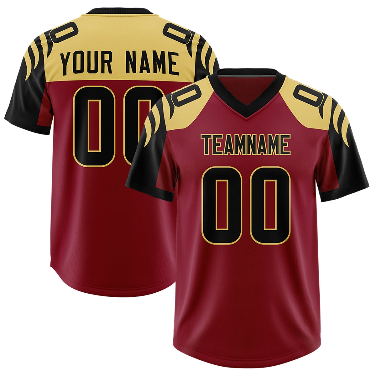 Custom Crimson Black Raglan Sleeves Personalized Pattern Authentic American Football Jersey