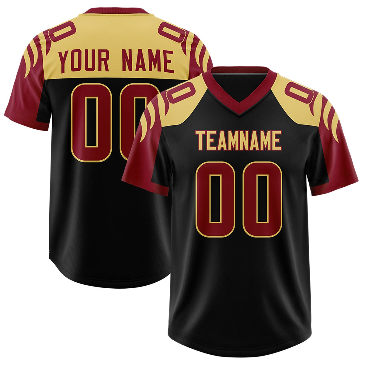 Custom Black Crimson Raglan Sleeves Personalized Pattern Authentic American Football Jersey