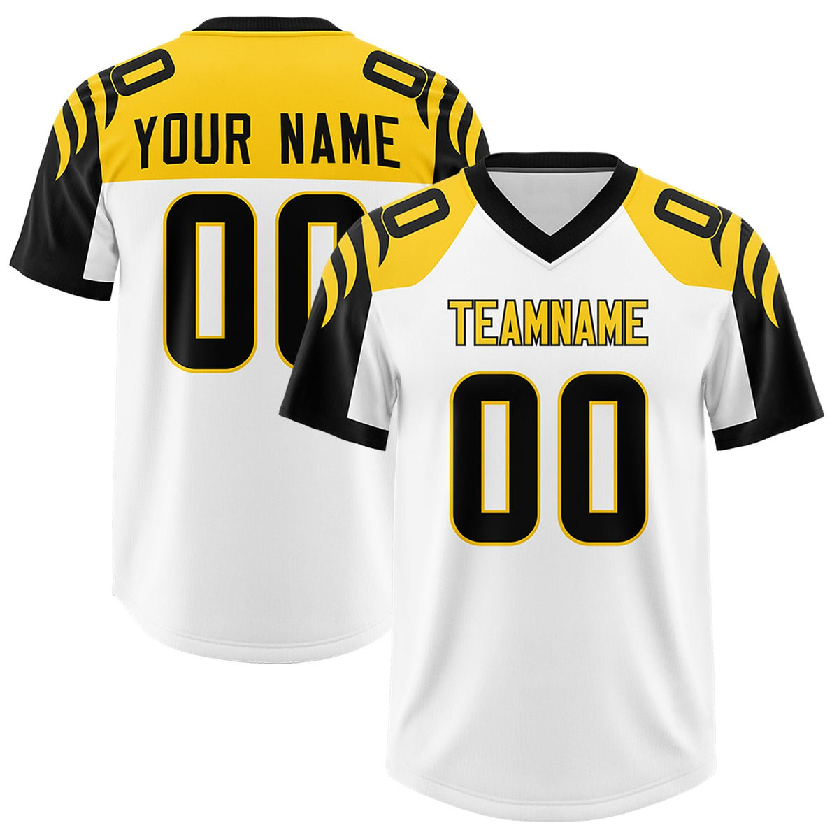Custom White Black Raglan Sleeves Personalized Pattern Authentic American Football Jersey