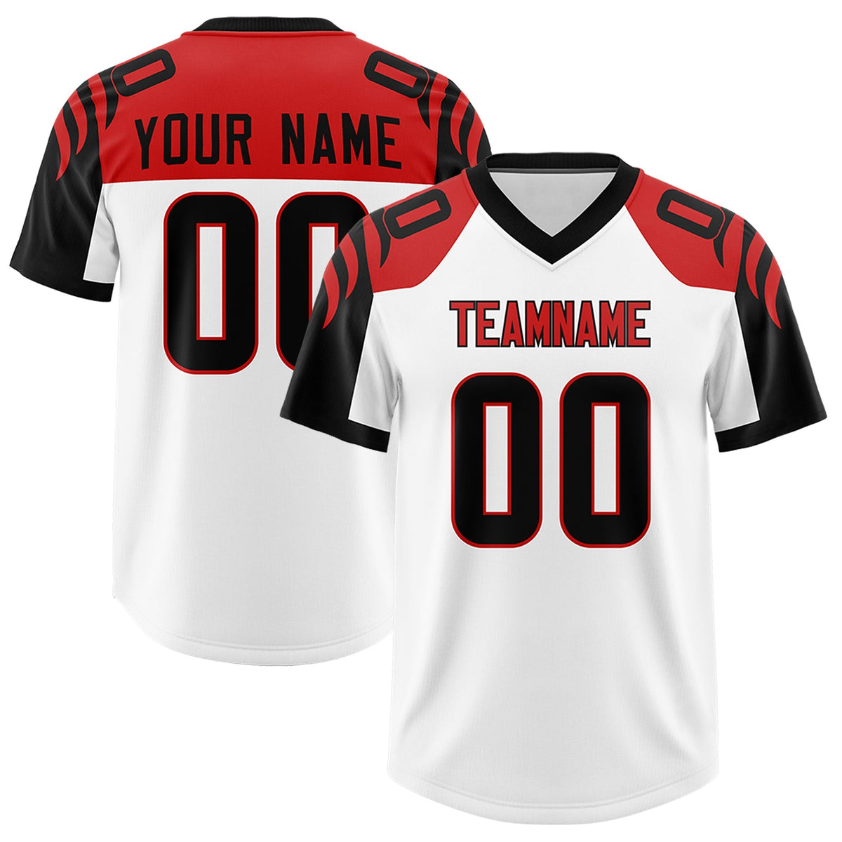 Custom White Black Raglan Sleeves Personalized Pattern Authentic American Football Jersey
