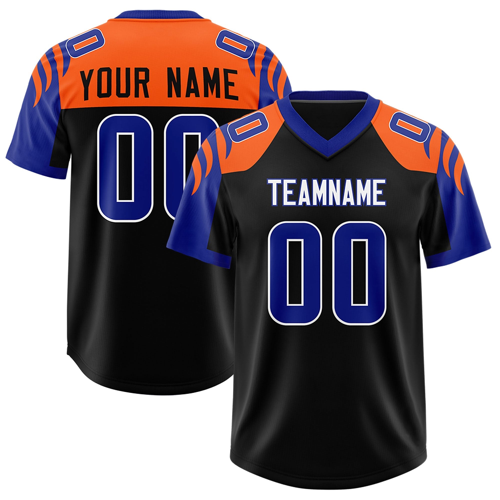 Custom Black Royal Raglan Sleeves Personalized Pattern Authentic American Football Jersey