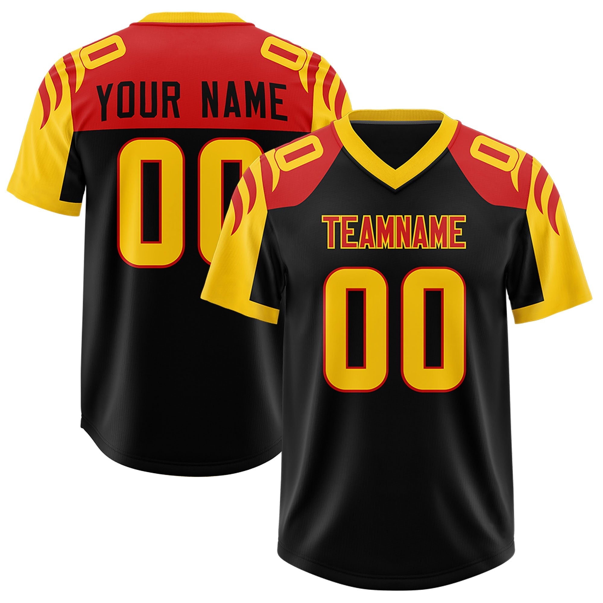 Custom Black Gold Raglan Sleeves Personalized Pattern Authentic American Football Jersey