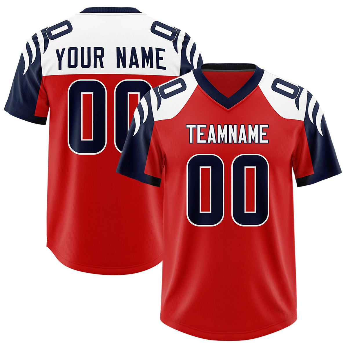 Custom Red Navy Raglan Sleeves Personalized Pattern Authentic American Football Jersey