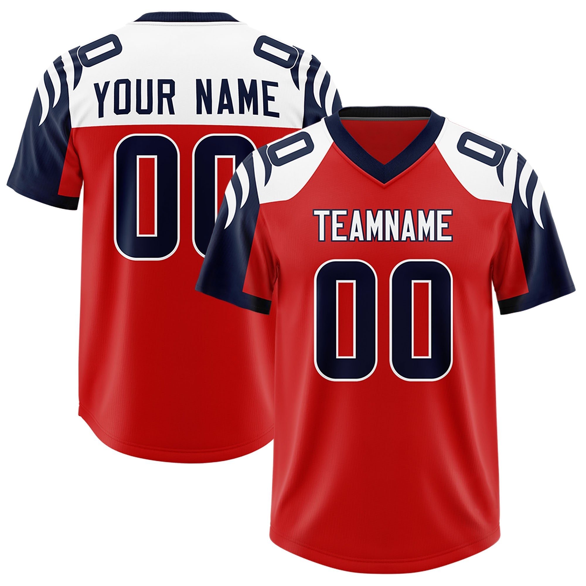 Custom Red Navy Raglan Sleeves Personalized Pattern Authentic American Football Jersey