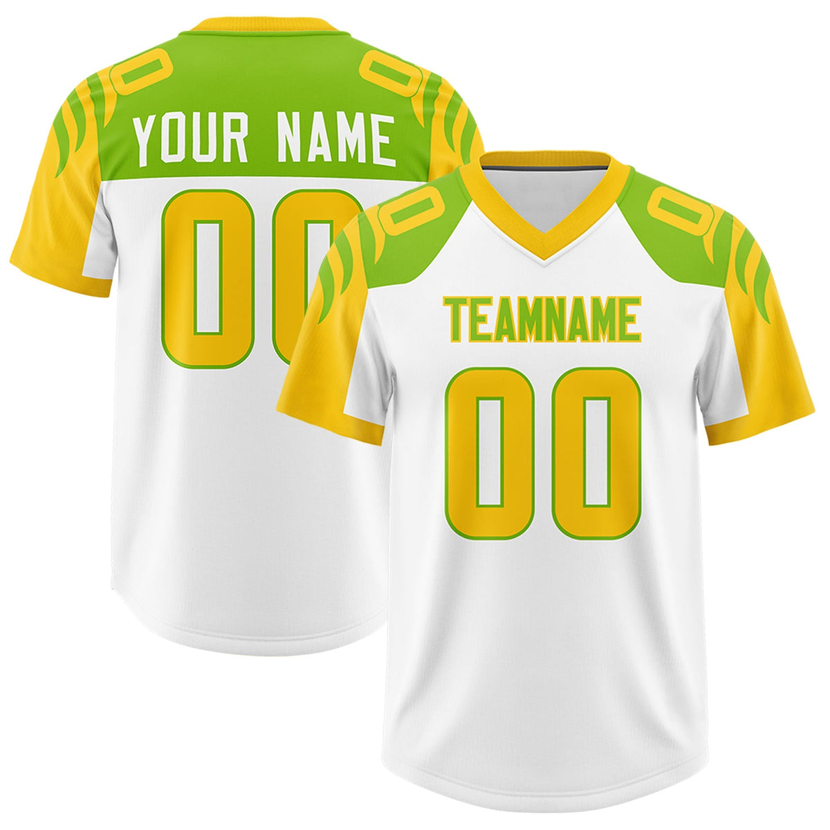 Custom White Gold Raglan Sleeves Personalized Pattern Authentic American Football Jersey
