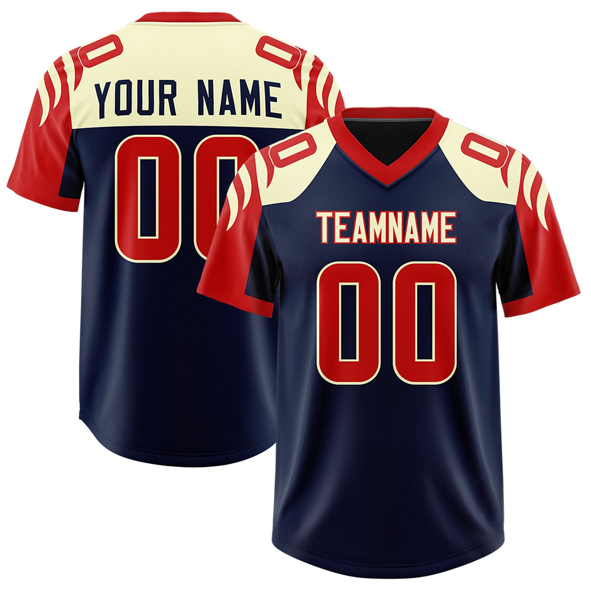 Custom Navy Red Raglan Sleeves Personalized Pattern Authentic American Football Jersey