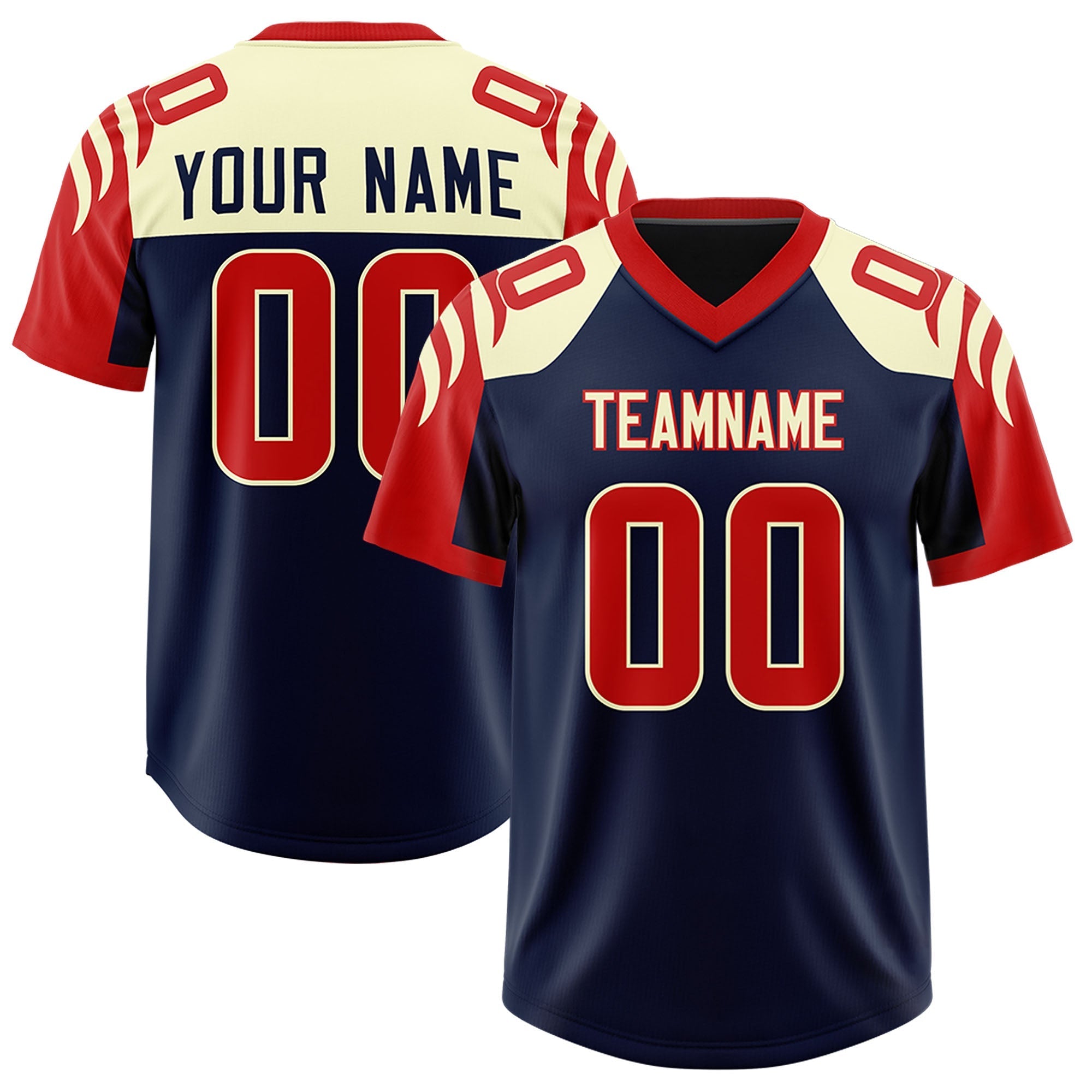 Custom Navy Red Raglan Sleeves Personalized Pattern Authentic American Football Jersey