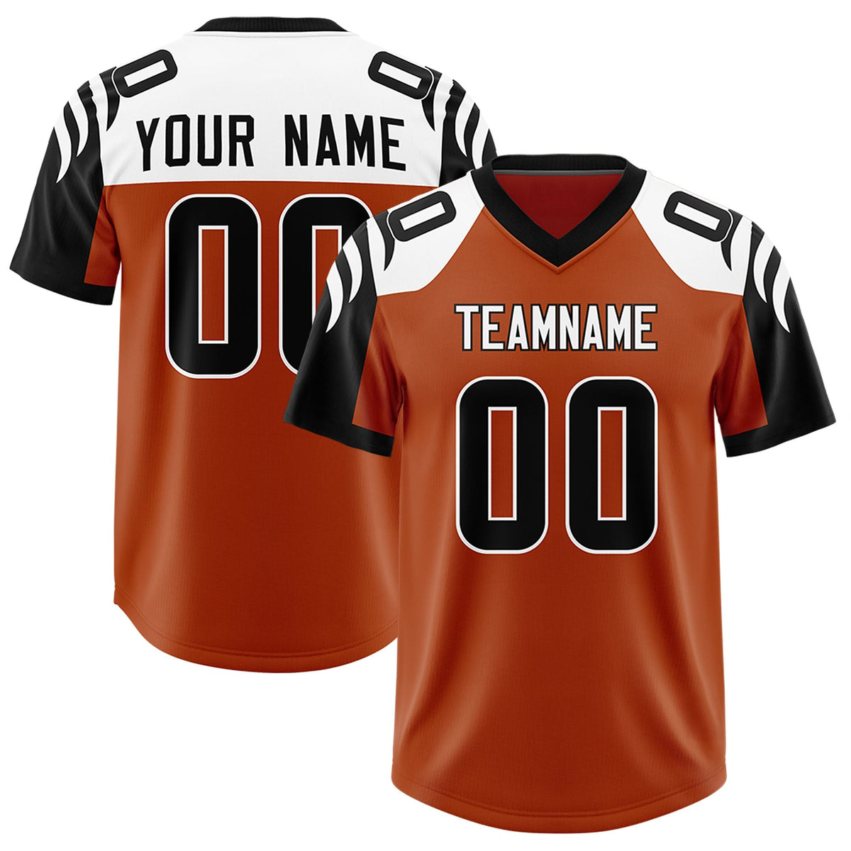 Custom Texas Orange Black Raglan Sleeves Personalized Pattern Authentic American Football Jersey