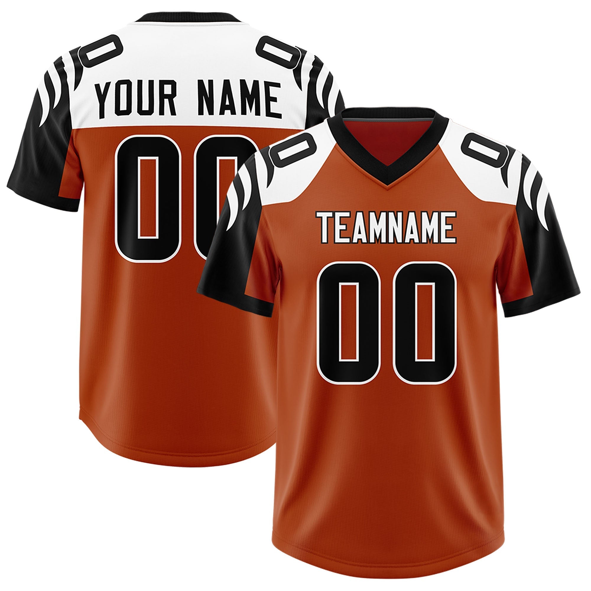 Custom Texas Orange Black Raglan Sleeves Personalized Pattern Authentic American Football Jersey