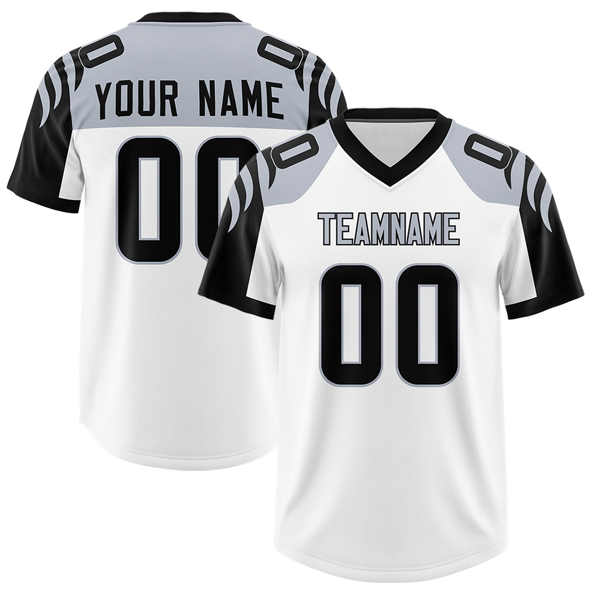 Custom White Black Raglan Sleeves Personalized Pattern Authentic American Football Jersey
