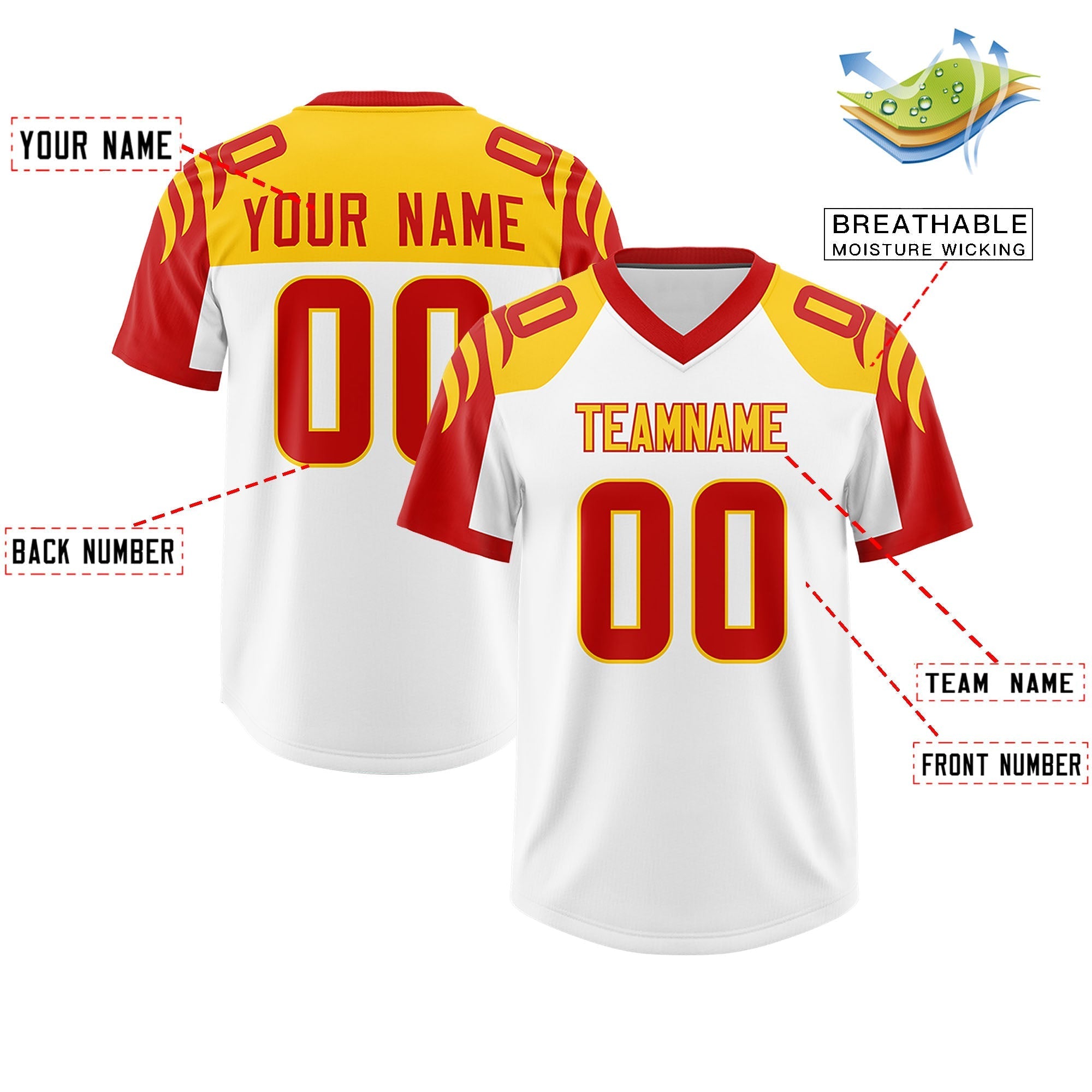Custom White Red Raglan Sleeves Personalized Pattern Authentic American Football Jersey